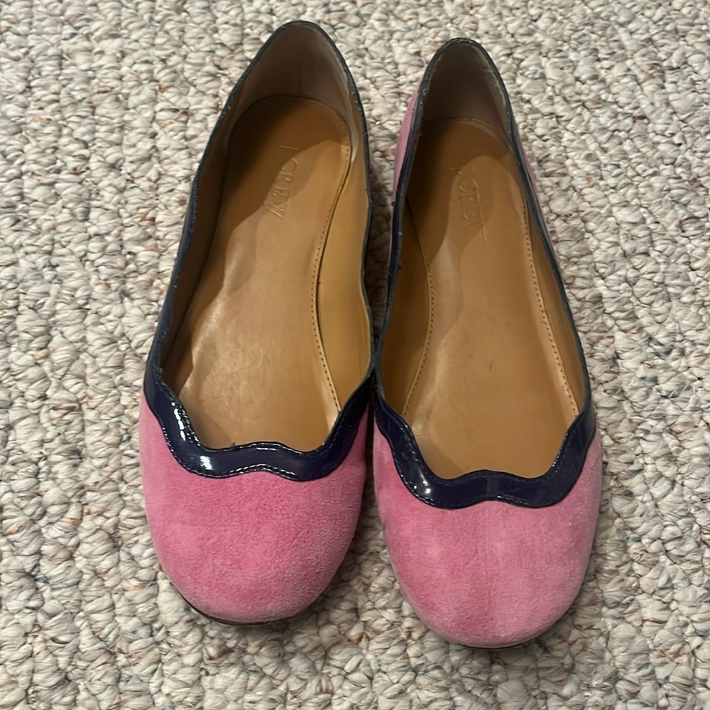 Jcrew suede pink scalloped flats